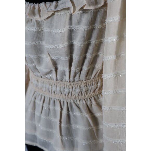 ASTR The Label women's Cream‎ Long-Sleeve Peplum Top XS  Ruffle Detail - Picture 6 of 12